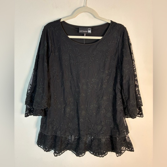 Anthony Originals Top 12 Black Lace Bell Sleeve Layered Goth Whimsigoth Witchy - Picture 1 of 6